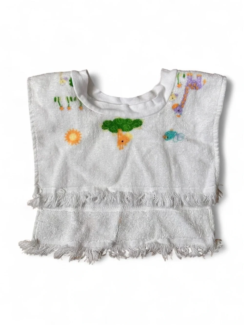 Vintage 100% Cotton Soft Baby Bib Fringe Pullover Towel Western Safari Whimsical